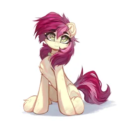 Size: 3906x4096 | Tagged: safe, artist:jfrxd, derpibooru import, roseluck, earth pony, pony, chest fluff, collar, eyebrows, eyebrows visible through hair, female, flower, g4, image, looking at you, looking up, mare, png, rose, rosepet, sitting, smiling, solo