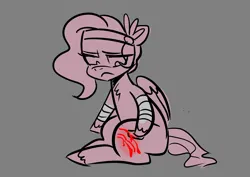 Size: 1754x1240 | Tagged: semi-grimdark, artist:blau arlet, derpibooru import, pipp petals, pegasus, pony, g5, blood, female, hurting, image, mare, partial color, png, self harm