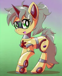 Size: 1136x1400 | Tagged: safe, artist:trackheadtherobopony, derpibooru import, oc, oc:mercury shine, unofficial characters only, pony, robot, robot pony, unicorn, horn, image, png, roboticization, solo