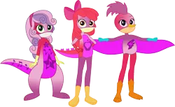 Size: 2727x1674 | Tagged: safe, artist:dupontsimon, derpibooru import, apple bloom, scootaloo, sweetie belle, human, kangaroo, fanfic:choose your own magic ending, equestria girls, fanfic art, g4, image, png, simple background, superhero, transparent background, vector