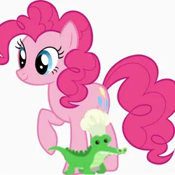 Size: 1440x1440 | Tagged: safe, artist:ebotizer, derpibooru import, gummy, pinkie pie, alligator, earth pony, pony, chef's hat, female, g4, hat, image, jpeg, mare, pet, raised hoof, simple background, smiling, white background