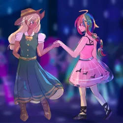 Size: 3000x3000 | Tagged: safe, artist:cider_princess, derpibooru import, applejack, rainbow dash, human, equestria girls, appledash, clothes, dancing, dress, female, g4, humanized, image, jpeg, lesbian, shipping