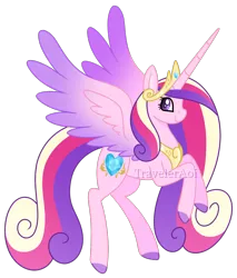 Size: 1000x1172 | Tagged: safe, artist:traveleraoi, derpibooru import, princess cadance, alicorn, pony, colored pupils, colored wings, crown, cute, cutedance, female, flying, g4, gradient wings, hooves, horn, image, jewelry, long horn, long mane, long tail, looking at you, mare, older, older princess cadance, peytral, png, regalia, simple background, smiling, solo, tail, tall, transparent background, watermark, wings