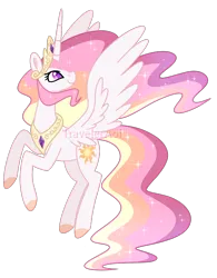 Size: 1000x1279 | Tagged: safe, artist:traveleraoi, derpibooru import, princess celestia, alicorn, pony, colored pupils, crown, cute, cutelestia, ethereal mane, ethereal tail, female, flying, g4, hooves, horn, image, jewelry, long horn, long mane, long tail, mare, peytral, png, redesign, regalia, simple background, smiling, solo, sparkles, spread wings, tail, tall, transparent background, watermark, wings