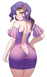 Size: 2540x4096 | Tagged: suggestive, artist:tzc, derpibooru import, pipp petals, human, g5, :o, ass, backless, blushing, breasts, busty pipp petals, butt, clothes, dress, female, humanized, image, open mouth, png, rear view, simple background, solo, solo female, white background