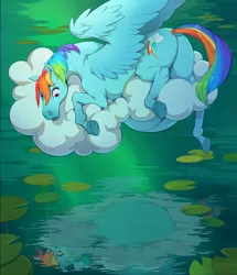 Size: 3440x4000 | Tagged: suggestive, artist:jotun22, derpibooru import, rainbow dash, pegasus, pony, fanfic:down through the clouds and into the rainbow, belly, butt, cloud, commission, cover art, dock, female, frog (hoof), g4, hoers, image, lying down, lying on a cloud, mare, on a cloud, plot, png, preggo dash, pregnant, prone, rainbutt dash, reflection, solo, solo female, underhoof