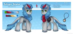 Size: 2900x1353 | Tagged: safe, artist:madelinne, derpibooru import, oc, oc:silver slate, kirin, pony, clothes, full body, image, kirin oc, leonine tail, male, png, reference sheet, scarf, solo, stallion, tail