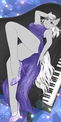 Size: 1009x2001 | Tagged: suggestive, artist:jerraldina, derpibooru import, anthro, pony, clothes, commission, dress, evening dress, female, high heels, image, jpeg, musical instrument, piano, shoes, side slit, your character here