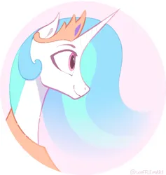 Size: 855x902 | Tagged: safe, artist:waffletheheadmare, derpibooru import, princess celestia, alicorn, bust, crown, horn, image, jewelry, multicolored hair, pink eyes, png, portrait, regalia, simple background, smiling