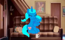 Size: 2600x1584 | Tagged: safe, artist:memeartboi, derpibooru import, ponified, pegasus, pony, unicorn, affection, baby, baby pony, bonding, colt, couch, cuddling, cup, cute, duo, duo male and female, female, foal, gumball watterson, happy, heart, heartwarming, horn, hug, hugging a pony, image, jpeg, living room, male, mare, mother, mother and child, mother and son, motherly, motherly love, nicole watterson, smiling, the amazing world of gumball, wholesome, wings