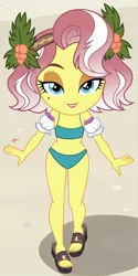 Size: 600x1200 | Tagged: safe, ai content, machine learning generated, vignette valencia, equestria girls, aged down, beach, bikini, child, clothes, female, image, png, sand, shoes, swimsuit, underage