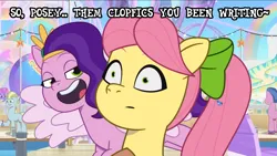 Size: 1988x1118 | Tagged: safe, derpibooru import, edit, edited screencap, screencap, pipp petals, posey (g5), g5, my little pony: tell your tale, spoiler:g5, spoiler:my little pony: tell your tale, spoiler:tyts02e13, image, implying, p + p = bffs, png