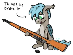 Size: 444x335 | Tagged: safe, artist:harmonicglow, derpibooru import, oc, oc:white phosphor, unofficial characters only, bat pony, pony, gun, image, m1 garand, male, png, rifle, simple background, sitting, solo, stallion, transparent background, weapon