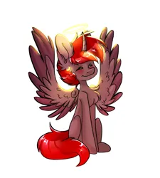 Size: 2001x2224 | Tagged: safe, artist:pizzalover, derpibooru import, oc, oc:hardy, alicorn, pony, blushing, chest fluff, ear fluff, eyes closed, full body, high res, image, male, nimbus, png, sitting, smiling, solo, spread wings, stallion, wings