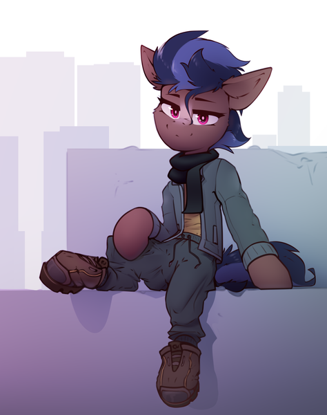 Size: 1500x1900 | Tagged: safe, artist:deafjaeger, derpibooru import, oc, oc:arcane phantine, unofficial characters only, earth pony, pony, boots, clothes, female, image, jacket, looking at you, mare, pants, png, scarf, shoes, sitting, smiling, smiling at you, solo