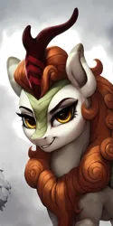Size: 3840x7680 | Tagged: safe, ai content, derpibooru import, machine learning generated, prompter:derp621, stable diffusion, autumn blaze, kirin, absurd resolution, generator:pony diffusion v6 xl, image, jpeg, looking at you, smiling, smirk