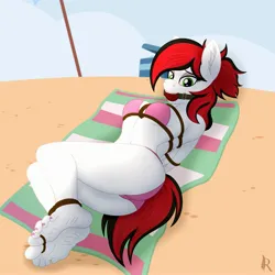 Size: 2551x2550 | Tagged: suggestive, artist:digiqrow, ponerpics import, ponybooru import, oc, unofficial characters only, anthro, ballgag, beach, bikini, bondage, bound and gagged, breasts, butt, clothes, feet, fetish, foot fetish, foot focus, gag, image, jpeg, rope, rope bondage, swimsuit, toe tied, toes