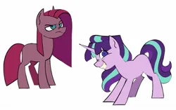Size: 1337x838 | Tagged: safe, artist:partyponypower, derpibooru import, pinkie pie, starlight glimmer, earth pony, pony, unicorn, alternate universe, blue eyes, colored, creepy, creepy smile, desaturated, doodle dump, doodle page, duo, duo female, evil grin, eyelashes, female, flat colors, frown, g4, grin, horn, image, jpeg, leaning forward, lidded eyes, looking at you, mare, missing cutie mark, narrowed eyes, no catchlights, nose wrinkle, pink coat, pink mane, pink tail, pinkamena diane pie, pinkie pie is not amused, ponytail, profile, purple eyes, s5 starlight, shrunken pupils, simple background, slasher smile, smiling, smiling at you, standing, staring into your soul, tail, teeth, tied mane, two toned mane, two toned tail, unamused, unicorn horn, white background, wide eyes