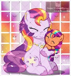 Size: 1088x1180 | Tagged: safe, artist:rosebutterfly014, derpibooru import, sunny starscout, earth pony, pony, g5, my little pony: tell your tale, spoiler:g5, spoiler:my little pony: tell your tale, spoiler:tyts02e11, female, g4, g4 style, g5 to g4, generation leap, image, mother and child, mother and daughter, png, sunny starscout's mother, watermark, written in the starscouts
