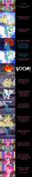 Size: 2000x10806 | Tagged: safe, artist:mlp-silver-quill, derpibooru import, grogar, pinkie pie, princess celestia, yickslur, alicorn, earth pony, goat, yak, comic:pinkie pie says goodnight, cave, comic, female, g4, helmet, image, male, office, png, school of friendship, snow, younger celestia