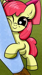 Size: 1080x1920 | Tagged: safe, artist:scandianon, derpibooru import, apple bloom, earth pony, pony, female, filly, foal, happy, hug, image, one eye closed, png, smiling