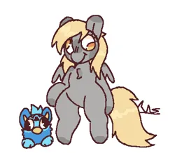 Size: 457x399 | Tagged: safe, artist:b4rkzal0t, derpibooru import, derpy hooves, pegasus, pony, bipedal, chest fluff, derp, duo, female, furby, g4, image, mare, png, simple background, white background