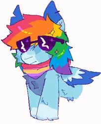 Size: 311x381 | Tagged: safe, artist:b4rkzal0t, derpibooru import, rainbow dash, pegasus, pony, chest fluff, ear piercing, earring, female, g4, image, jewelry, mare, neckerchief, piercing, png, pride, pride flag, simple background, solo, sunglasses, swag pride flag, white background