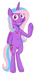 Size: 478x1019 | Tagged: safe, artist:moondeer1616, derpibooru import, oc, oc:heart sparkle, unofficial characters only, alicorn, pony, .mov, creepy, creepy smile, female, heart necklace, image, jewelry, jpeg, mare, necklace, pony.mov, simple background, smiling, waving, waving at you, white background