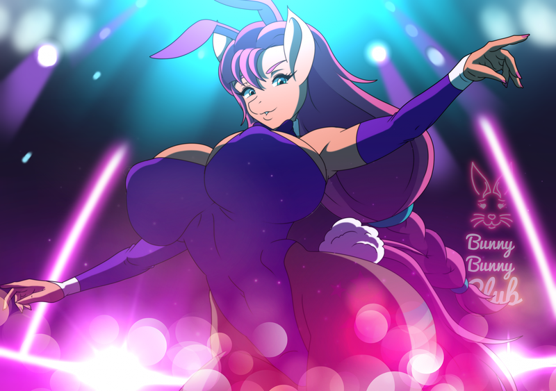 Size: 2288x1610 | Tagged: suggestive, artist:desingahv, derpibooru import, sunny starscout, anthro, earth pony, g5, big breasts, breasts, bunny ears, bunny suit, busty sunny starscout, clothes, commission, detailed background, digital art, female, huge breasts, image, leotard, looking at you, playboy bunny, playboy bunny sunny starscout, png, pose, solo, solo female, tail, thighs, wide hips