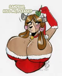 Size: 806x991 | Tagged: suggestive, artist:pblewdthat, derpibooru import, yona, anthro, yak, big breasts, breasts, busty yona, christmas, clothes, commission, digital art, dress, evening gloves, female, g4, gloves, holiday, horns, huge breasts, hyper, hyper breasts, image, implied sandbar, implied yonabar, impossibly large breasts, jpeg, long gloves, older, older yona, solo, solo female