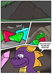 Size: 2480x3507 | Tagged: safe, artist:rex-equinox, derpibooru import, dragon, character to character, comic, dragon to pony, gem, high res, image, png, solo, speech bubble, spyro the dragon, spyro the dragon (series)