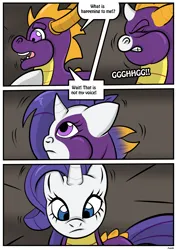 Size: 2480x3507 | Tagged: safe, artist:rex-equinox, derpibooru import, rarity, dragon, pony, unicorn, character to character, comic, dragon to pony, high res, horn, image, png, solo, speech bubble, spyro the dragon, spyro the dragon (series), transformation