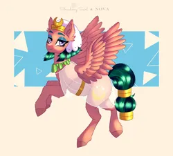 Size: 4230x3828 | Tagged: safe, artist:irisnebula13, artist:strawberryswirlll, derpibooru import, somnambula, pegasus, pony, absurd resolution, collaboration, cream background, female, g4, image, jpeg, lidded eyes, looking at you, mare, simple background, smiling, smiling at you, solo, spread wings, wings