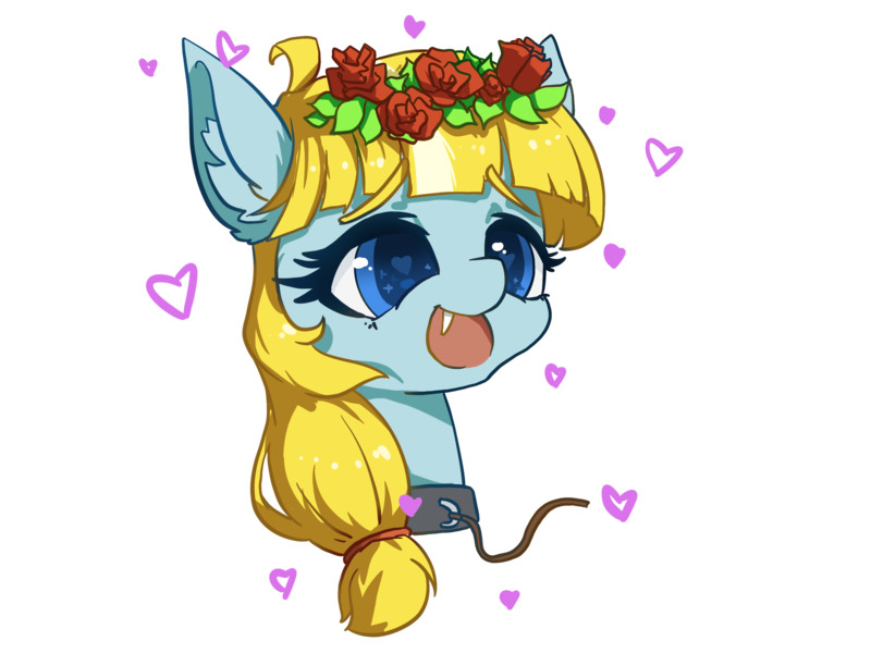 Size: 2732x2048 | Tagged: safe, alternate version, artist:tinybenz, derpibooru import, oc, oc:phileek, unofficial characters only, pegasus, collar, cute, cute little fangs, fangs, floral head wreath, flower, flower in hair, image, pegasus oc, png, simple background, transparent background, wings