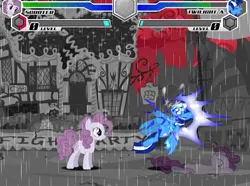 Size: 639x476 | Tagged: safe, ponerpics import, ponybooru import, minuette, twilight sparkle, twilight sparkle (alicorn), alicorn, fighting is magic, clone, fan game, image, nightmare corner, palette swap, png, rain, recolor, red clouds, red sky, scooter (character)