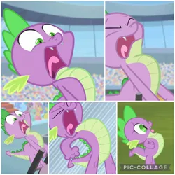 Size: 1800x1800 | Tagged: safe, derpibooru import, spike, equestria games (episode), collage, g4, image, inhaling, jpeg, puffed chest, solo, watermark