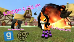 Size: 1280x720 | Tagged: safe, artist:dragonboi471, derpibooru import, screencap, oc, oc:bedlam, unofficial characters only, pony, 3d, clothes, download at source, downloadable, explosion, gmod, image, jpeg, ponyville, socks, solo, striped socks