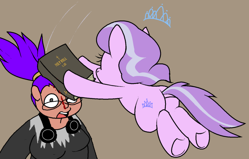 Size: 1407x900 | Tagged: questionable, artist:darkdoomer, derpibooru import, diamond tiara, human, pony, bible, blood, book, image, meme, png, social justice warrior, thumping