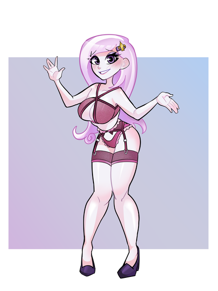 Size: 3000x4000 | Tagged: suggestive, artist:roachgochi, derpibooru import, fleur-de-lis, human, equestria girls, breasts, busty fleur-de-lis, clothes, g4, garter belt, hairpin, high heels, image, lingerie, png, shoes