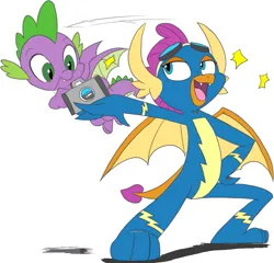 Size: 1263x1212 | Tagged: safe, artist:nauyaco, color edit, derpibooru import, edit, smolder, spike, dragon, clothes, colored, g4, image, png, simple background, uniform, white background, winged spike, wings, wonderbolts uniform