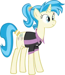 Size: 900x1037 | Tagged: safe, artist:chir-miru, derpibooru import, allie way, pony, unicorn, g4, horn, image, png, polo shirt, ponytail, simple background, solo, transparent background, vector