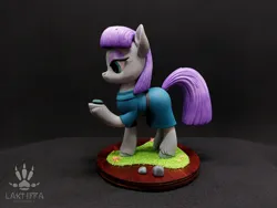 Size: 2560x1920 | Tagged: safe, alternate angle, alternate version, artist:lakterra, derpibooru import, maud pie, earth pony, pony, boulder (g4), clothes, craft, duo, female, figurine, frock coat, g4, grass, hoof hold, image, irl, jpeg, lidded eyes, mare, photo, polymer clay, raised hoof, rock, side view, signature, stand, tail, unshorn fetlocks