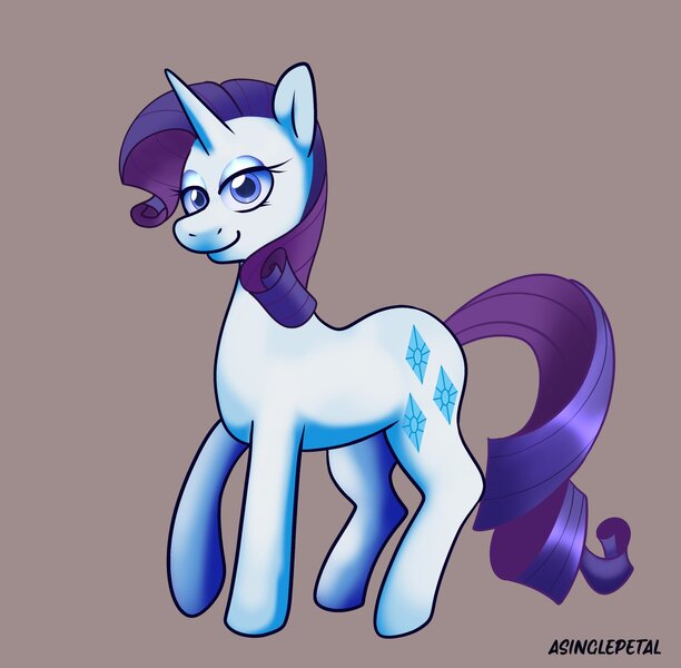 Size: 2048x2007 | Tagged: safe, artist:asinglepetal, derpibooru import, rarity, pony, unicorn, beige background, female, g4, horn, image, jpeg, lidded eyes, looking at you, mare, raised hoof, signature, simple background, smiling, solo, sticker design, tail