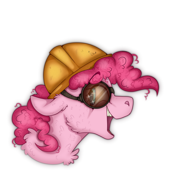 Size: 2300x2300 | Tagged: safe, artist:molars, derpibooru import, pinkie pie, earth pony, pony, g4, bust, commission, engineer, engineer (tf2), eyebrows, eyebrows visible through hair, fluffy mane, goggles, helmet, image, pink, png, portrait, simple background, smiling, solo, team fortress 2, transparent background