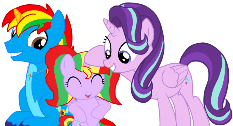 Size: 2595x1407 | Tagged: safe, artist:shieldwingarmorofgod, derpibooru import, starlight glimmer, oc, oc:shield wing, oc:starling shield, alicorn, pony, alicornifed, alicornified, canon x oc, couple, daughter, female, filly, foal, g4, image, png, race swap, simple background, starlicorn, transparent background, xk-class end-of-the-world scenario