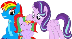 Size: 2595x1407 | Tagged: safe, artist:shieldwingarmorofgod, derpibooru import, starlight glimmer, oc, oc:shield wing, oc:starling shield, alicorn, pony, alicornifed, alicornified, canon x oc, couple, daughter, female, filly, foal, g4, image, png, race swap, simple background, starlicorn, transparent background, xk-class end-of-the-world scenario
