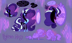 Size: 4000x2400 | Tagged: safe, artist:janegumball, derpibooru import, fluttershy, nightmare rarity, pegasus, pony, rabbit, unicorn, animal, apple, cloak, clothes, dialogue, disguise, duo, eternal night au (janegumball), eyes closed, female, food, frown, fur collar, high res, hoof on chest, horn, image, long mane, long tail, magic mirror, mare, mirror, open mouth, open smile, png, smiling, snow white and the seven dwarfs, speech bubble, tail