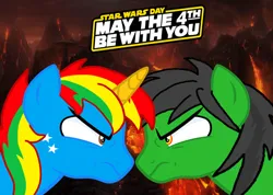 Size: 828x591 | Tagged: safe, artist:shieldwingarmorofgod, derpibooru import, oc, oc:shield wing, oc:star armour, unofficial characters only, alicorn, pegasus, image, jpeg, male, may the fourth be with you, star wars