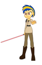 Size: 654x1005 | Tagged: safe, artist:mlpfan3991, derpibooru import, oc, oc:flare spark, human, equestria girls, female, g4, image, jedi, lightsaber, may the fourth be with you, png, simple background, star wars, transparent background, weapon