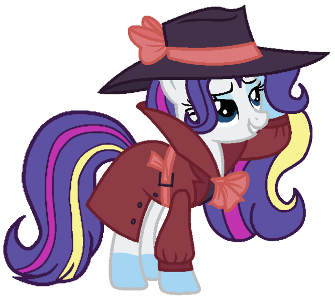 Size: 699x629 | Tagged: safe, artist:noi kincade, derpibooru import, rarity, unicorn, clothes, detective, detective rarity, fedora, hat, horn, image, png, rainbow power, simple background, solo, transparent background, trenchcoat